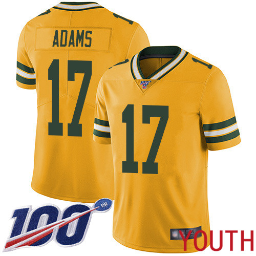 Green Bay Packers Limited Gold Youth #17 Adams Davante Jersey Nike NFL 100th Season Rush Vapor Untouchable->youth nfl jersey->Youth Jersey